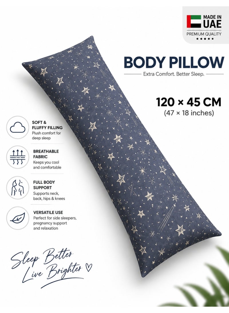 Eworld Body Pillow 120 x 45 cm, Celestial Stars Pattern, Soft Fluffy Filling with Breathable Fabric, Full Body Support Long Pillow for Side Sleepers, Pregnancy and Relaxation, Made in UAE - Image 1