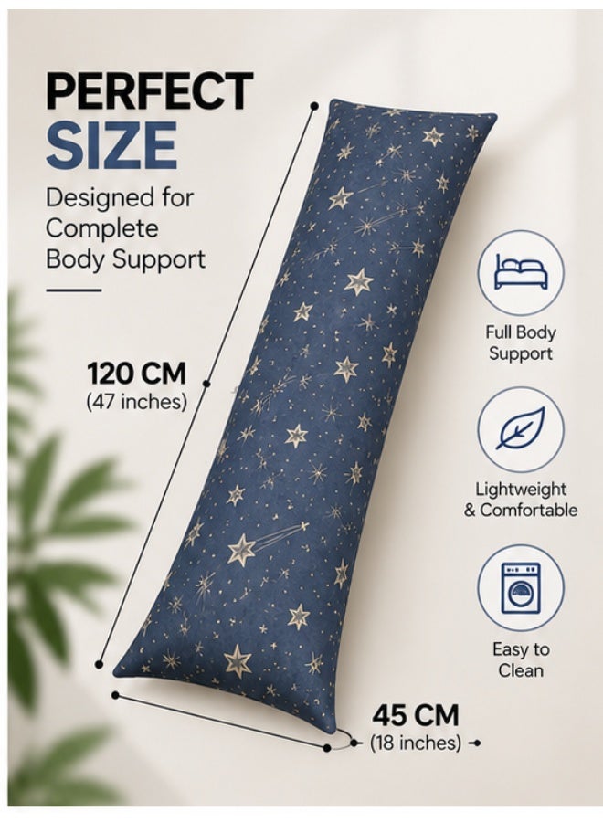 Eworld Body Pillow 120 x 45 cm, Celestial Stars Pattern, Soft Fluffy Filling with Breathable Fabric, Full Body Support Long Pillow for Side Sleepers, Pregnancy and Relaxation, Made in UAE - Image 3