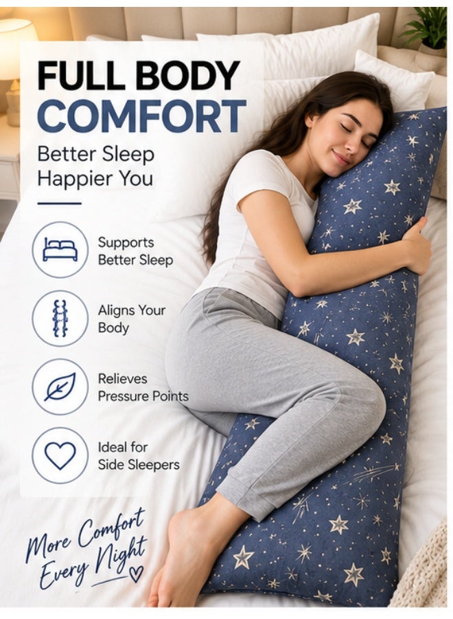 Eworld Body Pillow 120 x 45 cm, Celestial Stars Pattern, Soft Fluffy Filling with Breathable Fabric, Full Body Support Long Pillow for Side Sleepers, Pregnancy and Relaxation, Made in UAE - Image 2