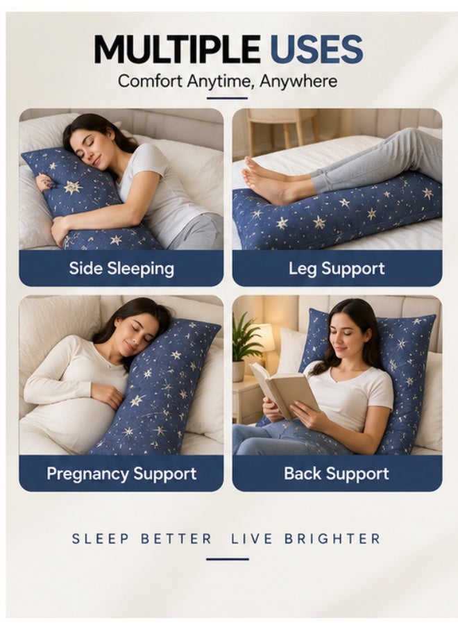 Eworld Body Pillow 120 x 45 cm, Celestial Stars Pattern, Soft Fluffy Filling with Breathable Fabric, Full Body Support Long Pillow for Side Sleepers, Pregnancy and Relaxation, Made in UAE - Image 5