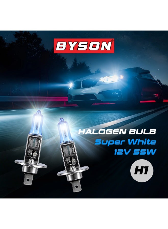 BYSON S/W H1 Halogen Headlight Bulb, 12V 55W Super White Car Light, Ultra Bright Beam with Long Life Performance, Premium Auto Lamp for Night Driving, Clear Vision and Fog Lamp Safety - Image 3