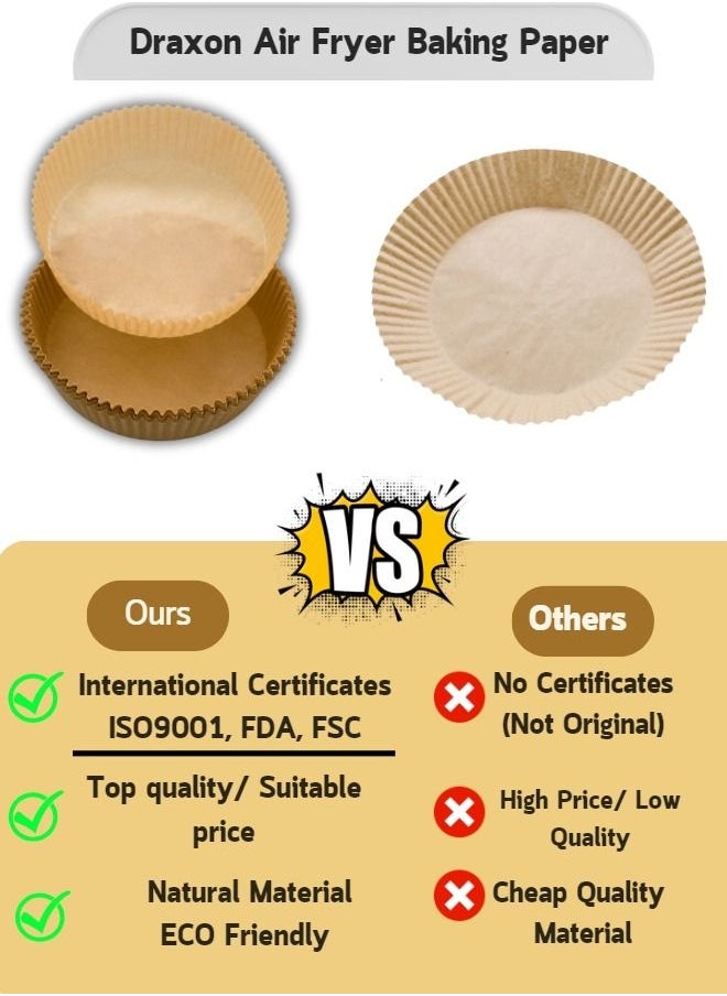 Draxon - Air Fryer Baking Paper Approved by (ISO 9001, FDA, FSC) Disposable Non Stick unbleached oil proof paper liner for cooking, baking, Roasting and Microwave (100 PCS Square 16-20 CM) - Image 1