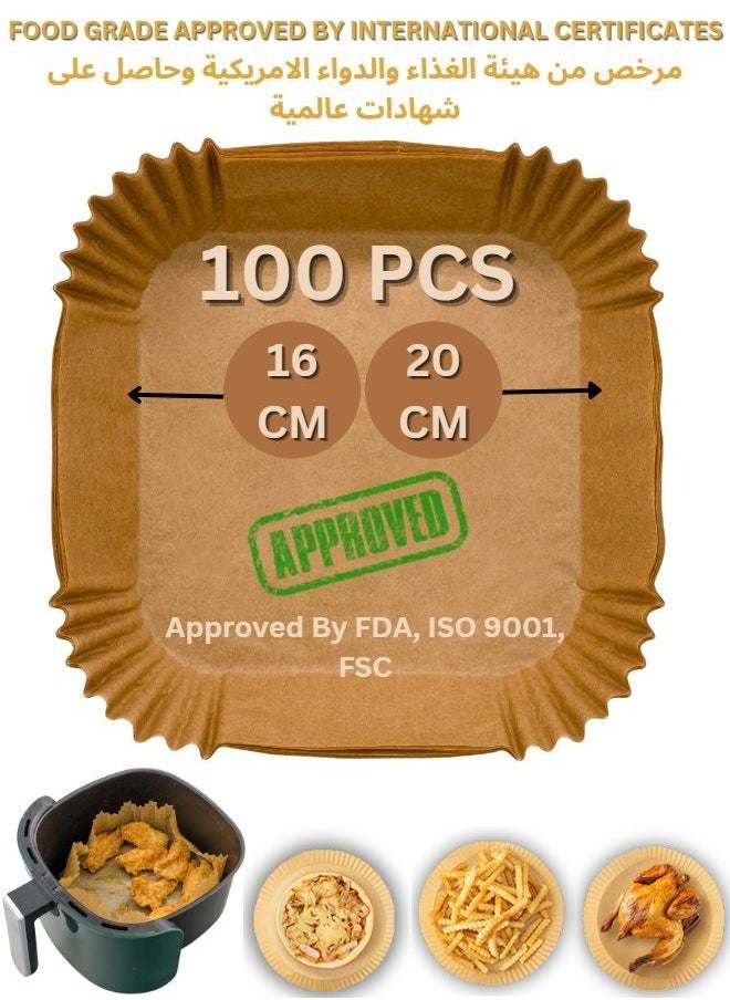 Draxon - Air Fryer Baking Paper Approved by (ISO 9001, FDA, FSC) Disposable Non Stick unbleached oil proof paper liner for cooking, baking, Roasting and Microwave (100 PCS Square 16-20 CM) - Image 1