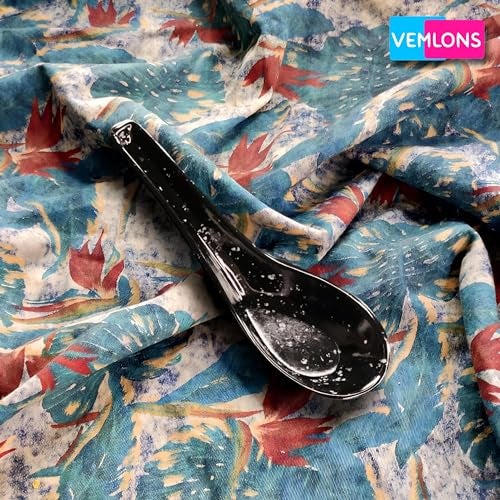Vemlons Soup Spoons/Soup Spoon Melamine Set of 6 Microwave Safe-Pack of 6/Soup Spoon, Spoon Set(14cm)(Black.. - Image 5
