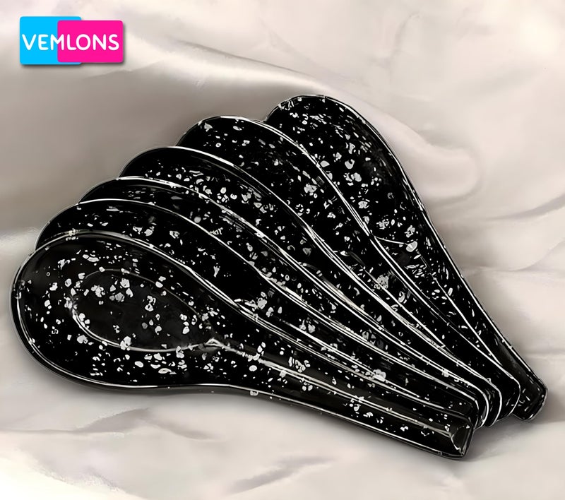 Vemlons Soup Spoons/Soup Spoon Melamine Set of 6 Microwave Safe-Pack of 6/Soup Spoon, Spoon Set(14cm)(Black.. - Image 3