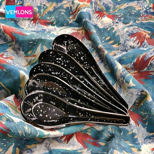 Vemlons Soup Spoons/Soup Spoon Melamine Set of 6 Microwave Safe-Pack of 6/Soup Spoon, Spoon Set(14cm)(Black.. - Image 2