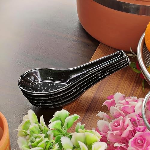 Vemlons Soup Spoons/Soup Spoon Melamine Set of 6 Microwave Safe-Pack of 6/Soup Spoon, Spoon Set(14cm)(Black.. - Image 1