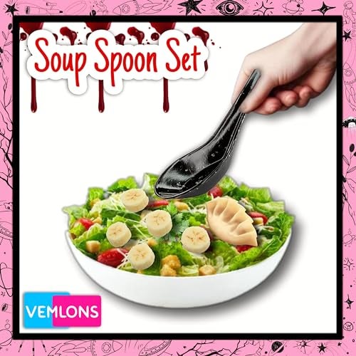 Vemlons Soup Spoons/Soup Spoon Melamine Set of 6 Microwave Safe-Pack of 6/Soup Spoon, Spoon Set(14cm)(Black.. - Image 4