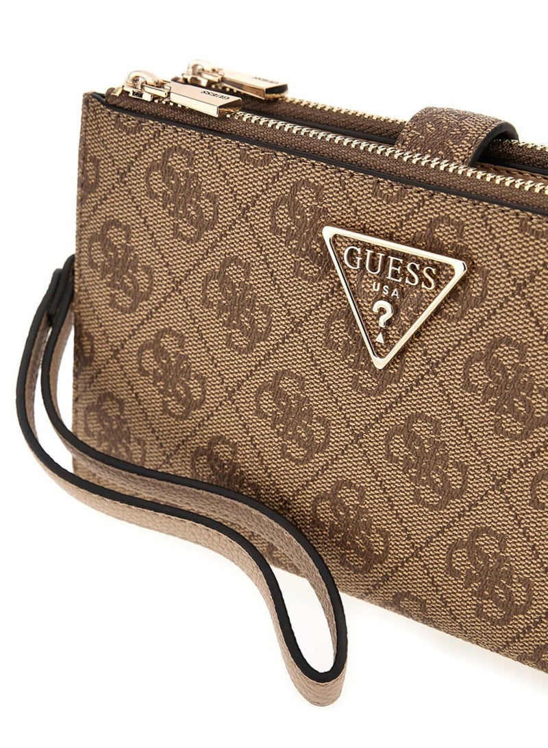 Guess Logo Print Women's Wristlet Wallet Organizer with Gold Triangle Hardware - Image 4