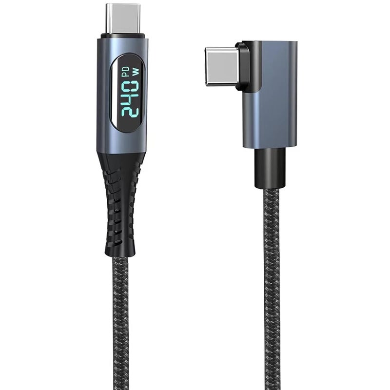 لوكيكي كابل 240W USB 4.0 PD Type C مع شاشة LED، 8K@60Hz 40Gbps USB Type C ذكر إلى USB C ذكر بزاوية 90 درجة، متوافق مع MackBook وiPad وGalaxy Laptop - Image 1