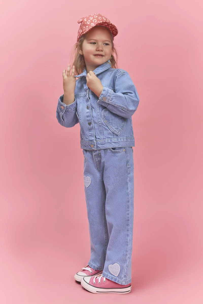 ديفاكتو Baby Girl Heart Patch Cotton Jeans