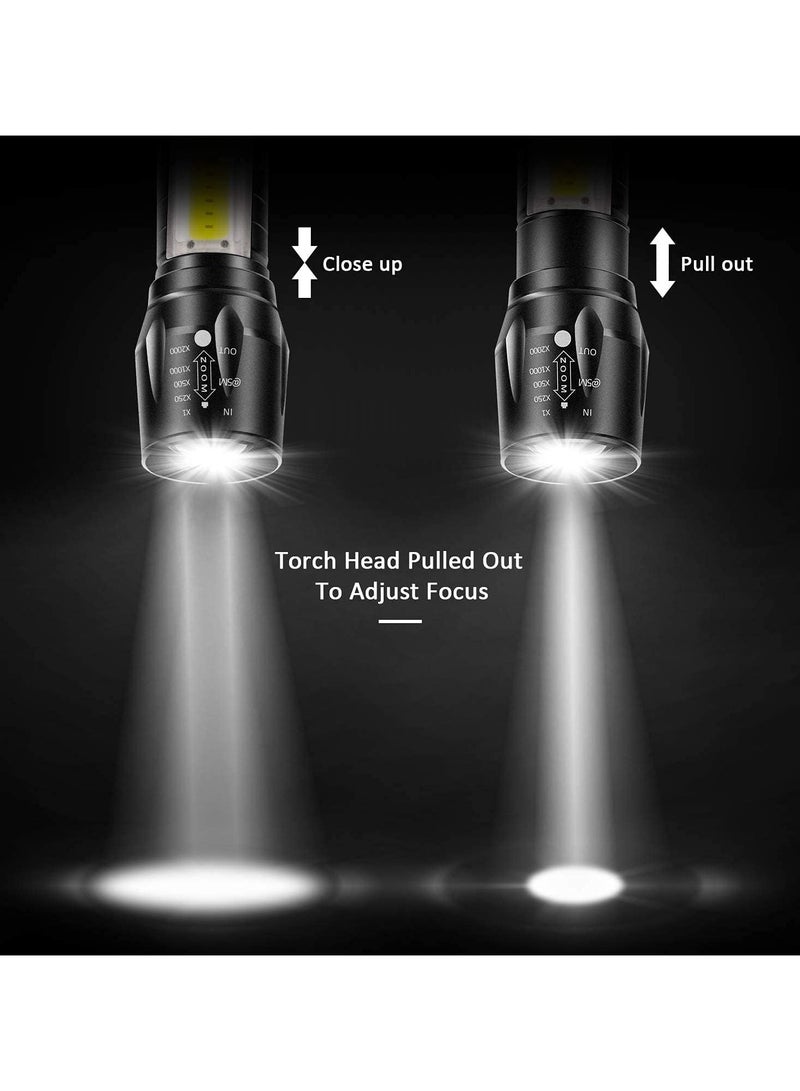 Wrrozz COB LED Flashlight Rechargeable Torch Zoom Flashlight Built-in Battery+USB Cable (1 Pack) - Image 5