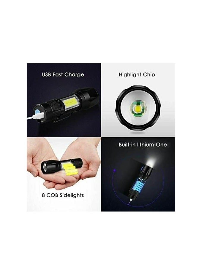 Wrrozz COB LED Flashlight Rechargeable Torch Zoom Flashlight Built-in Battery+USB Cable (1 Pack) - Image 4