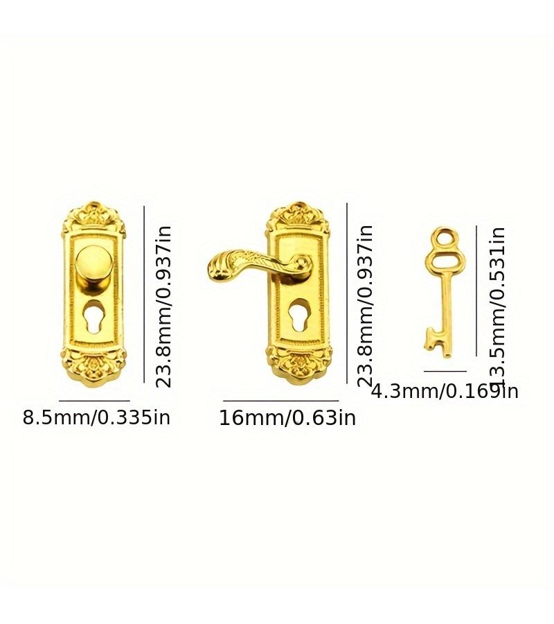 1 12 Scale Aeneous Miniature Door Lock Long Handle Golden End Home Decor Gift - Image 4