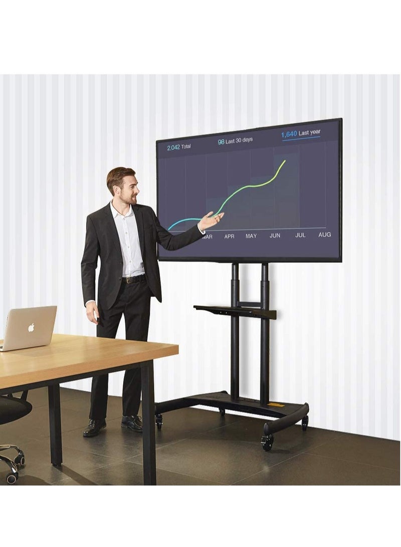 ELTRAZONE حامل تلفزيون متنقل مع عجلات قابلة للقفل لأجهزة تلفزيون بلازما LCD LED مسطحة أو منحنية مقاس 32 إلى 70 بوصة حتى وزن 100 رطل - ارتفاع قابل للتعديل (32-70 بوصة) - Image 5