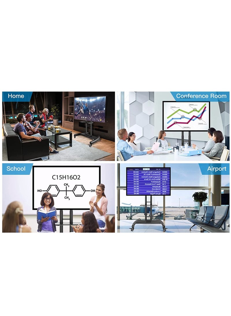 ELTRAZONE حامل تلفزيون متنقل مع عجلات قابلة للقفل لأجهزة تلفزيون بلازما LCD LED مسطحة أو منحنية مقاس 32 إلى 70 بوصة حتى وزن 100 رطل - ارتفاع قابل للتعديل (32-70 بوصة) - Image 4
