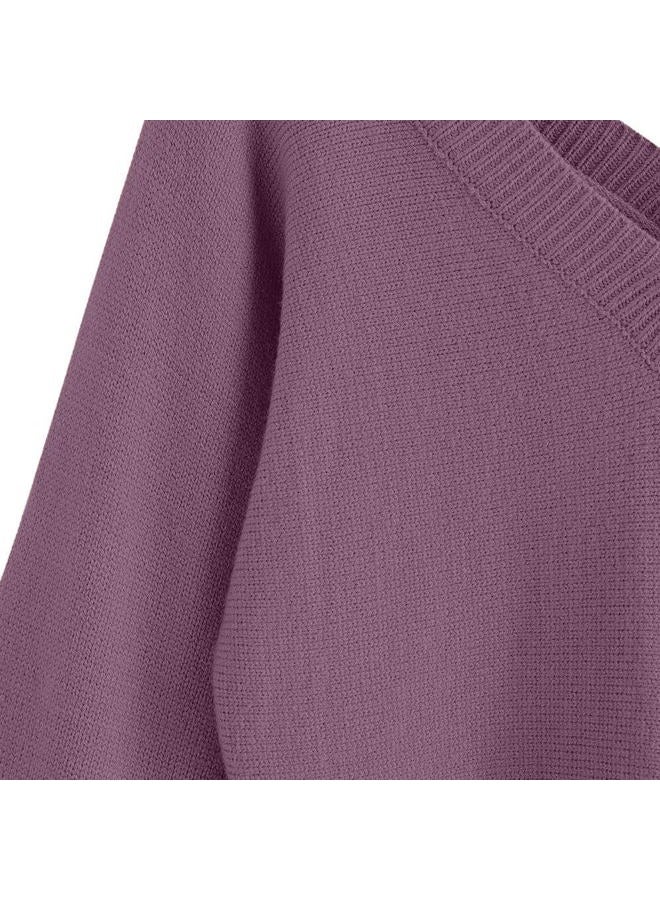 ZAFUL Women's Cropped Sweater V-Neck Long Sleeve Crop Sweater Pullover Jumper Knit Top, 1-red Violet, L - Image 4