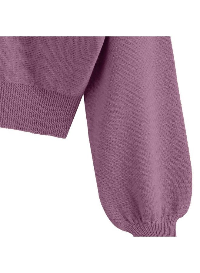 ZAFUL Women's Cropped Sweater V-Neck Long Sleeve Crop Sweater Pullover Jumper Knit Top, 1-red Violet, L - Image 5