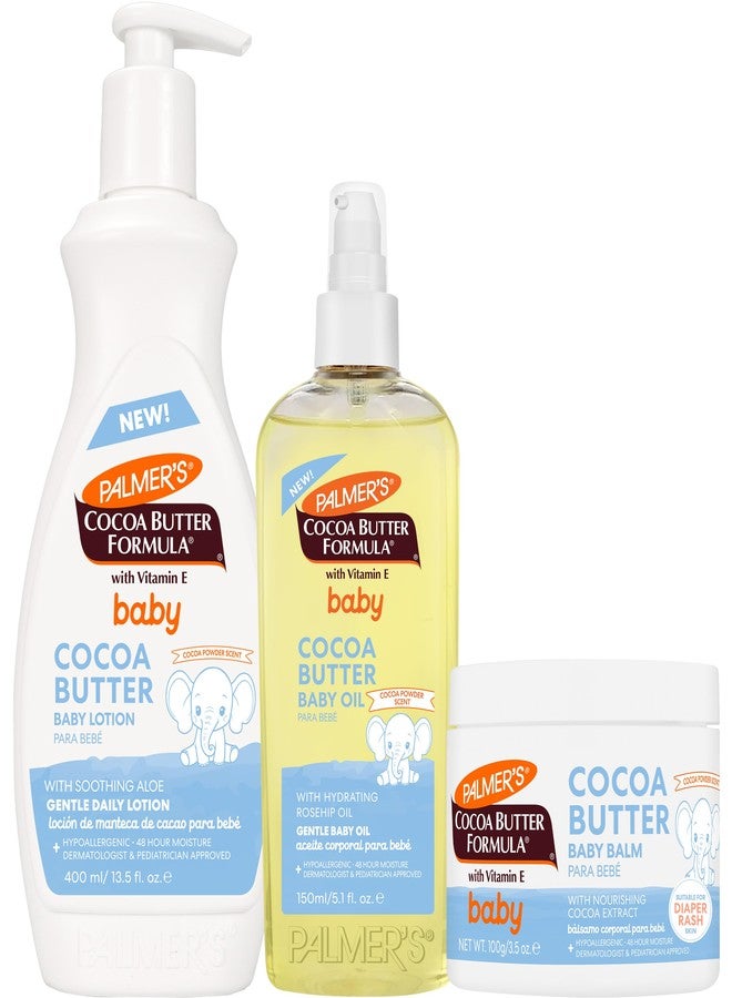 Palmer's Cocoa Butter Formula Baby Essentials Trio, Lotion (13.5  Oz), Oil (5.1 Oz), Balm (3.5 Oz), Provides 48 Hr Moisture to Soothe & Protect Baby’s Skin - Image 1