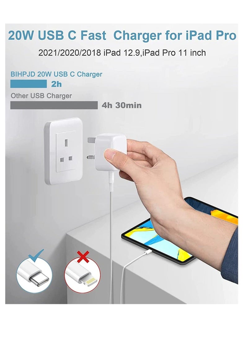 Generic - USB C charger and plug for ipad Pro, 20W Wall Fast Charger with 6.6FT USB C Fast Charging Cable Compatible for iPad Pro 12.9 5/4/3 Gen,iPad Pro 11 3/2/1 Gen,iPad Air 4,Galaxy S21/Note20, Pixel 5 - Image 1