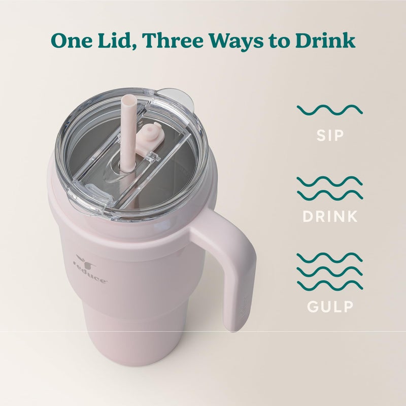 REDUCE Cold1 40 oz Tumbler with Handle - Vacuum Insulated Stainless Steel Water Bottle for Home, Office or Car, Reusable Mug with Straw or Leakproof Flip Lid, Keeps Drinks Cold All Day- Gloss Cotton - Image 4