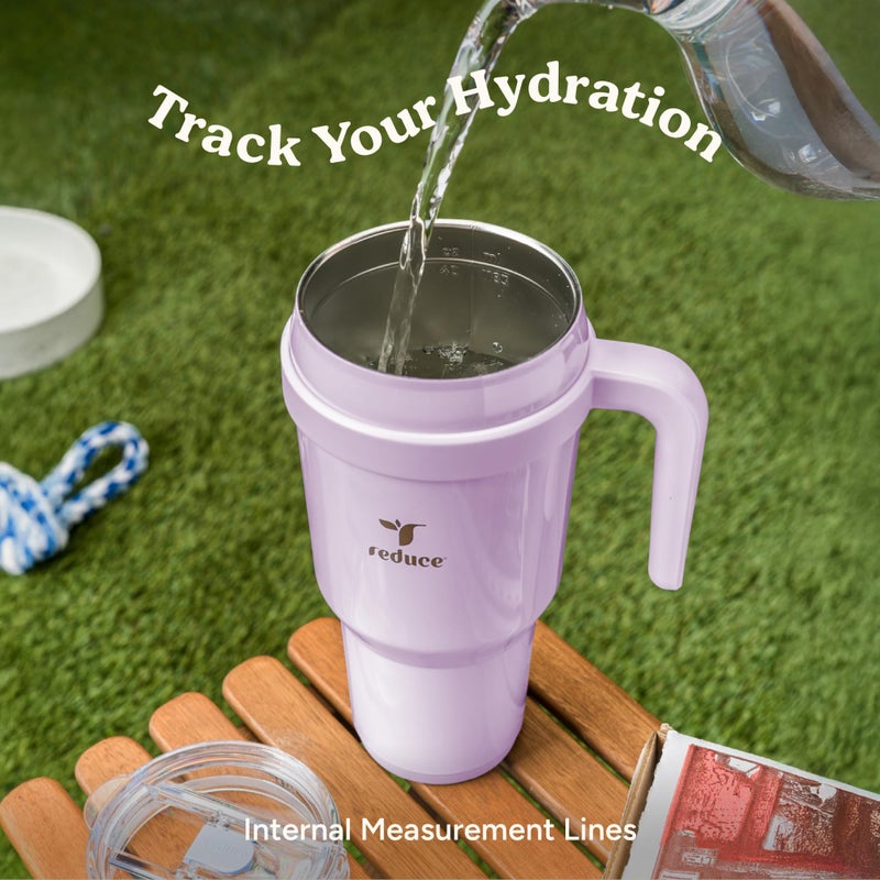 REDUCE Cold1 40 oz Tumbler with Handle - Vacuum Insulated Stainless Steel Water Bottle for Home, Office or Car, Reusable Mug with Straw or Leakproof Flip Lid, Keeps Drinks Cold All Day- Gloss Cotton - Image 5