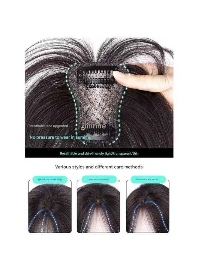 إستيل وصلة شعر علوية من الدانتيل السويسري قابلة للتهوية للنساء، قطع شعر بشري لتخفيف الشعر وإضافة الحجم وتغطية الشعر الرمادي (غرة هامشية) - Image 4