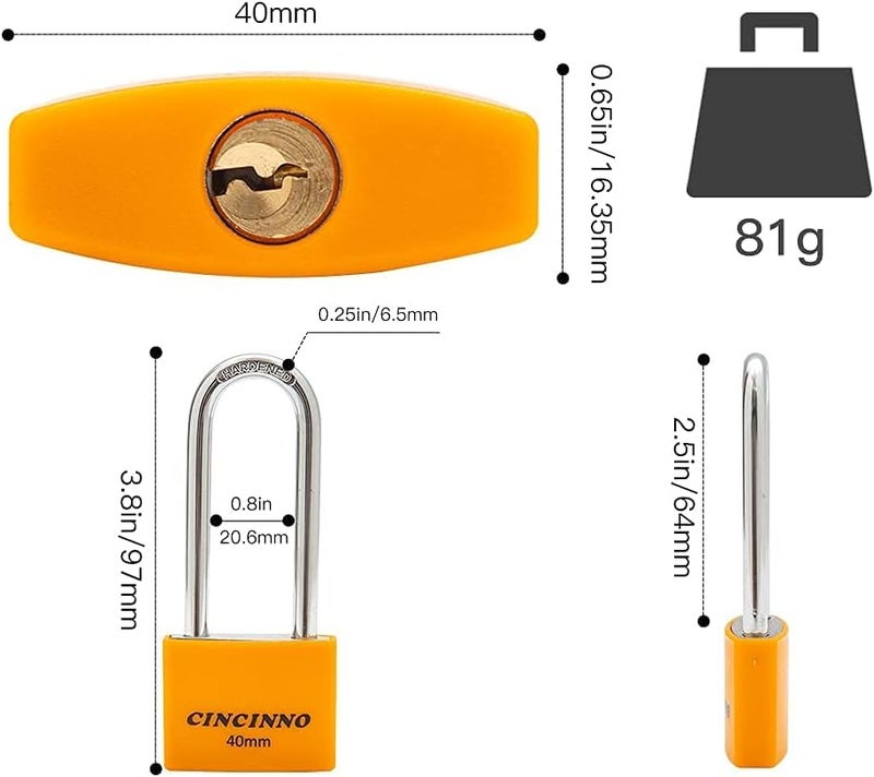 CINCINNO Covered Aluminum Key Lock, Extra Long Shackle Pad Lock with Same Key for Sheds, Storage Unit, School Gym Locker, Toolbox, 12 Pack - Image 2