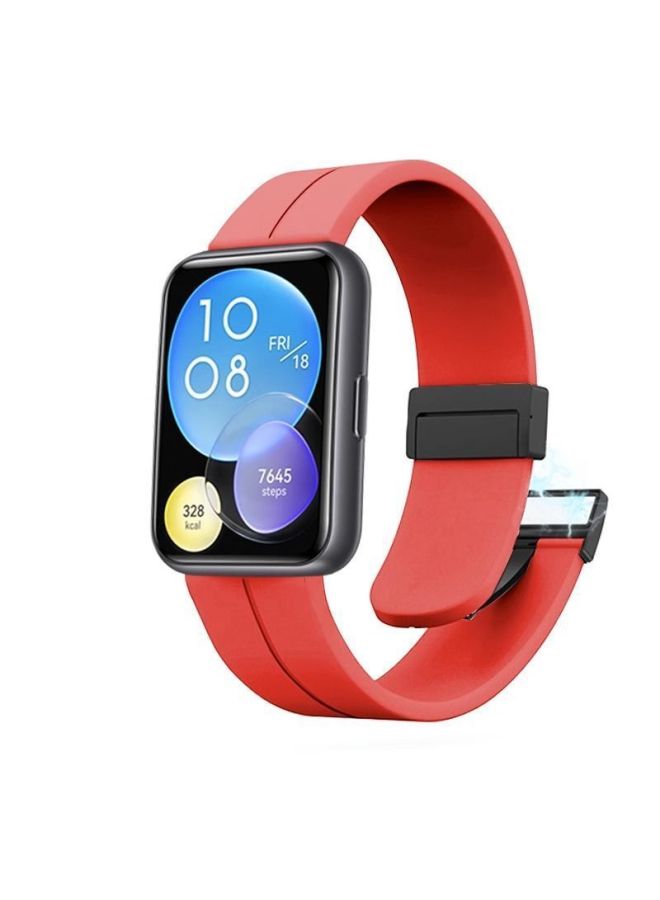 لساعة huawei WatchFit2 Watchband Fit3 Watch سيليكون معدن مشبك مغناطيسي بديل معصمه موضة جديدة - اللون: Rock Cyan - مناسب لـ: لـ huawei Fit3 Series Black Connectors - Image 1