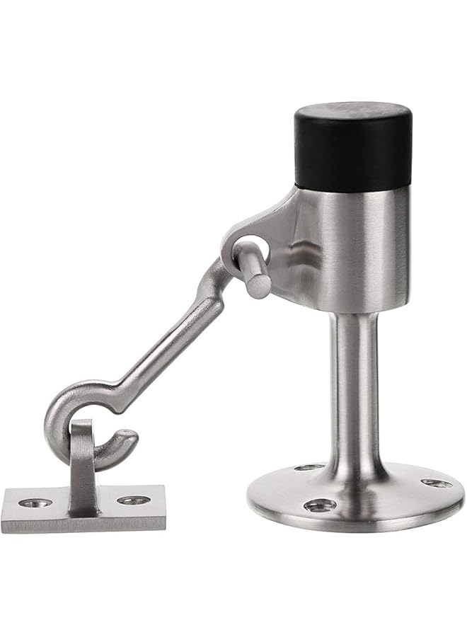 PROMASS promass Stainless Steel Door Stopper with Hook Contemporary Safety Doorstops with Sound Dampening Rubber Bumper - Wall Mounted Door Holder with Hardware Screws Brushed Finish 3.5 Inch in Height  - Image 1