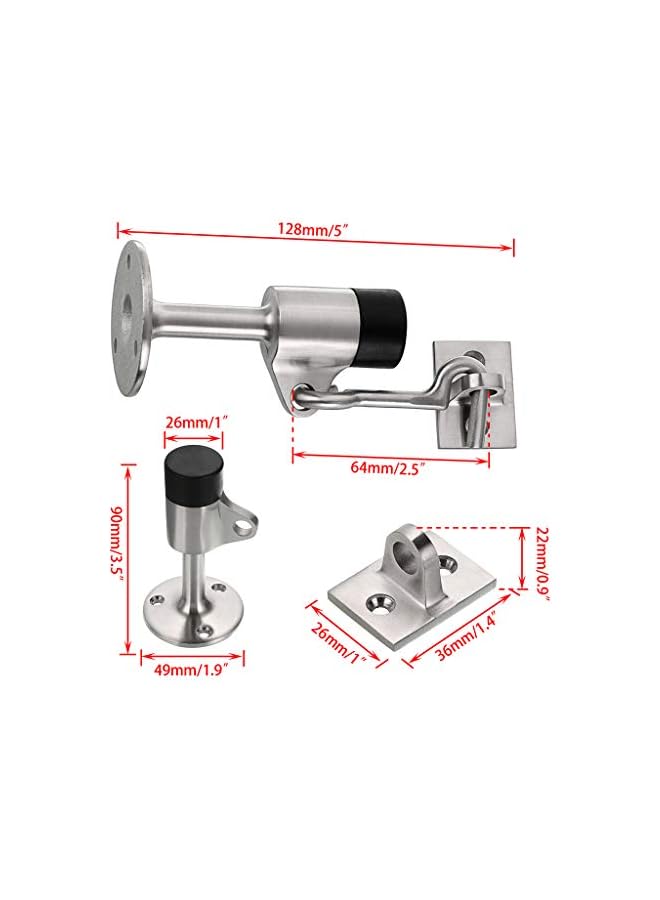 PROMASS promass Stainless Steel Door Stopper with Hook Contemporary Safety Doorstops with Sound Dampening Rubber Bumper - Wall Mounted Door Holder with Hardware Screws Brushed Finish 3.5 Inch in Height  - Image 3