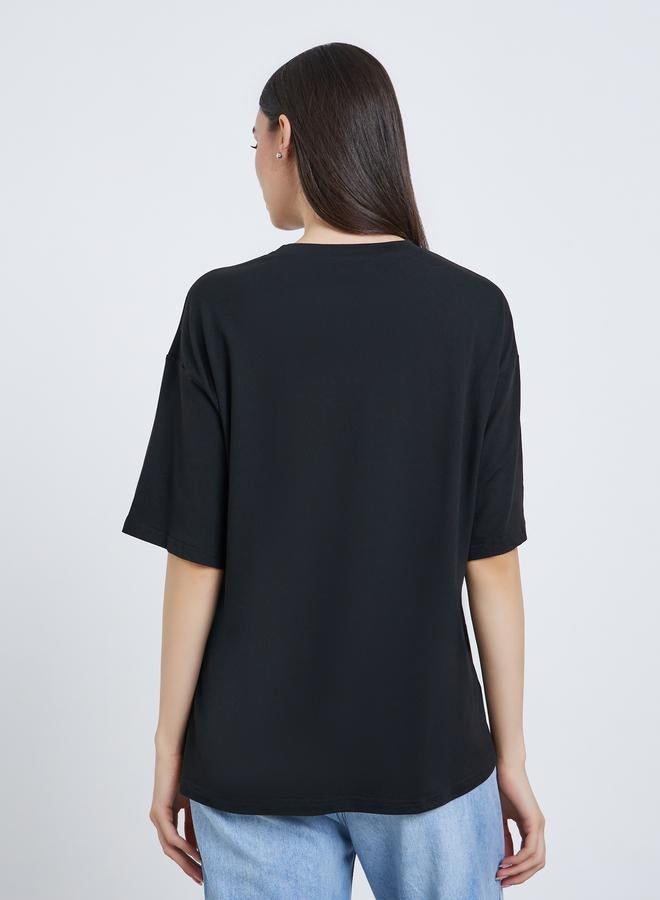 Take Two Black Oversized Graphic Print T-Shirt - Image 4