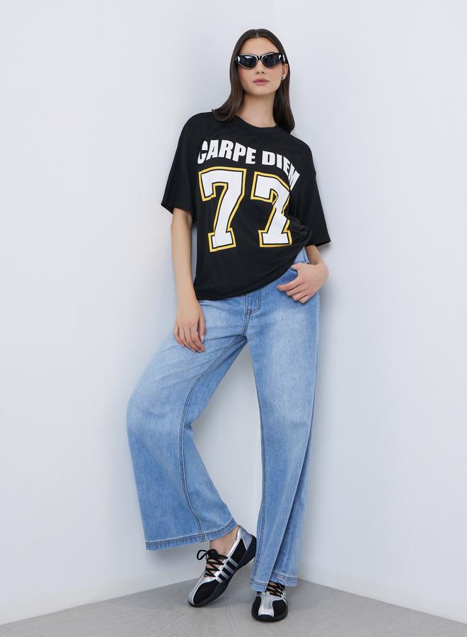 Take Two Black Oversized Graphic Print T-Shirt - Image 2