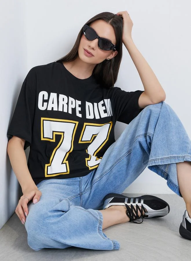 Take Two Take Two Black Oversized Graphic Print T-Shirt