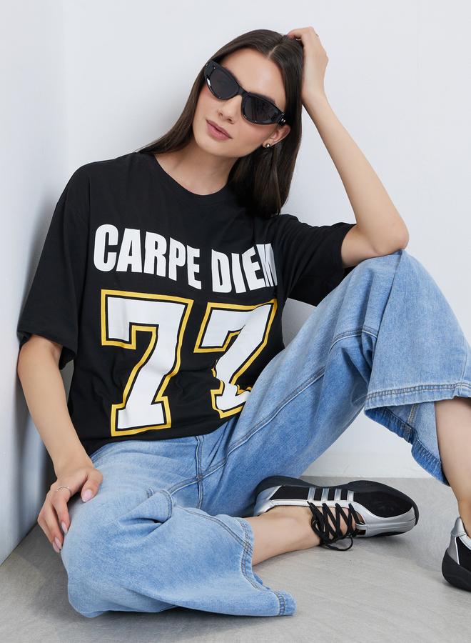 Take Two Black Oversized Graphic Print T-Shirt - Image 1