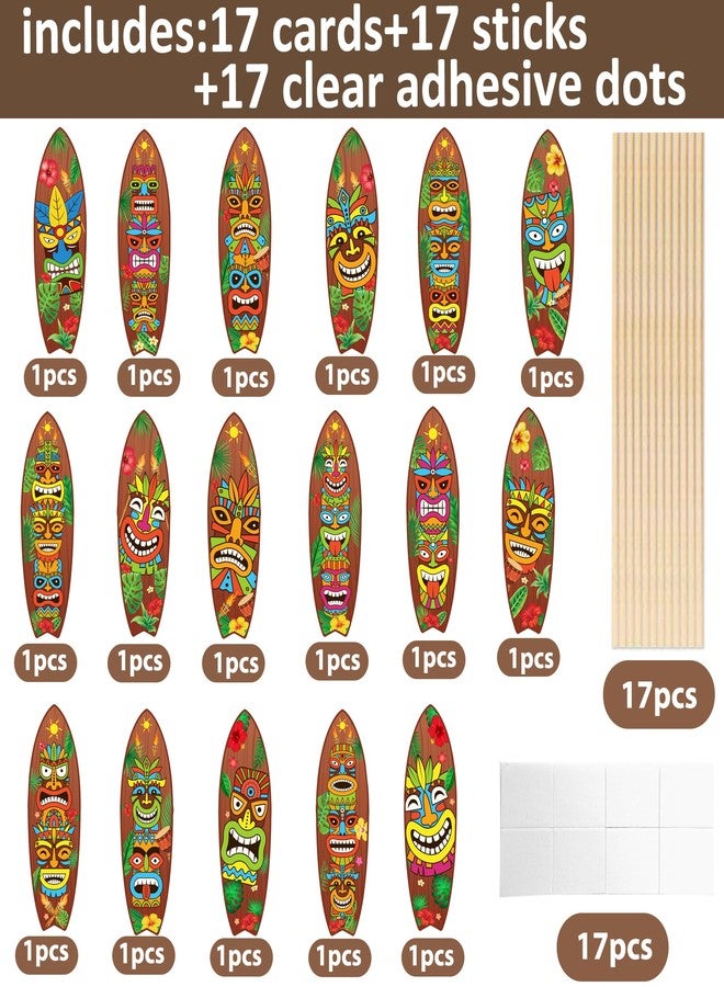 اوموني 17 قطعة من أعواد تزيين طاولة بار هاواي تيكي، زينة حفلات لواو على شكل لوح تزلج، زينة طاولة شاطئ تيكي، زينة طاولة حفلات أعياد ميلاد ألوها، لوازم حفلات العطلات الصيفية - Image 4