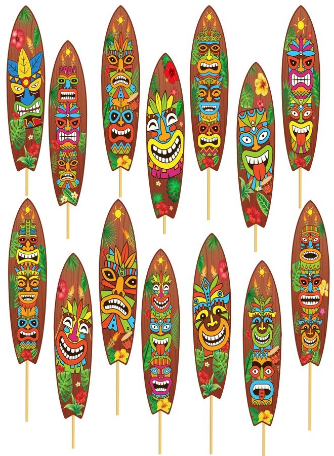 اوموني 17 قطعة من أعواد تزيين طاولة بار هاواي تيكي، زينة حفلات لواو على شكل لوح تزلج، زينة طاولة شاطئ تيكي، زينة طاولة حفلات أعياد ميلاد ألوها، لوازم حفلات العطلات الصيفية - Image 1