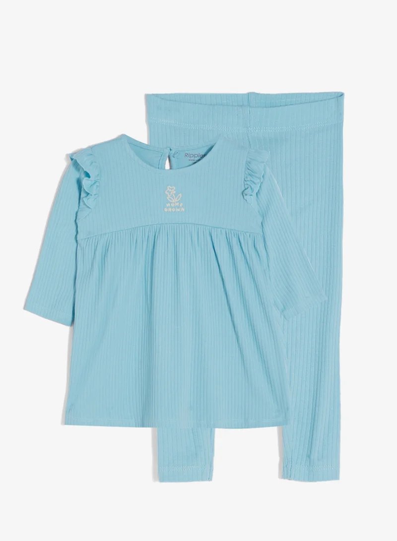 ريبلز مع نمشي طقم بناتي قطعتين بلوزة بأكمام طويلة وسروال