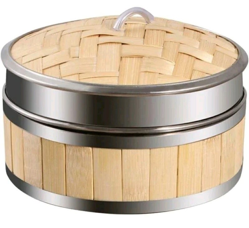 Shoppers Hub PNQ Premium 20cm (8 Inches Diameter Approx) SS Ring Dimsum Basket With Lid for Steaming Momos, Dumplings, Bao Buns, Mandus and Ideal Heavy Duty Use In Homes, Hotels, Restaurants, Cafes and Other Commercial Places  - Image 1