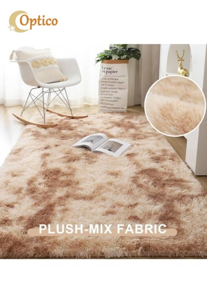 Optico Modern Rugs Fluffy Soft Touch Area Rug Carpet Large for Living Room Bedroom Floor Mat Super Soft Fluffy Area Carpet Anti-Slip Plush Carpet High Pile Tie Dye Carpet for Living Room Bedroom Kids Room - Image 1