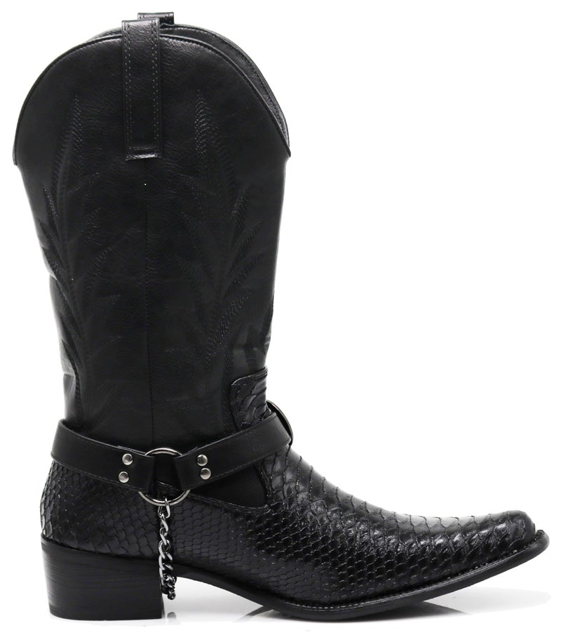 Enzo Romeo JVN Men's Dress Ankle Mid Calf Western Cowboy Boots Alligator Prints Side Zipper Removable Chain Low Heel (Black, US Footwear Size System, Adult, Men, Numeric, Medium, 11) - Image 4