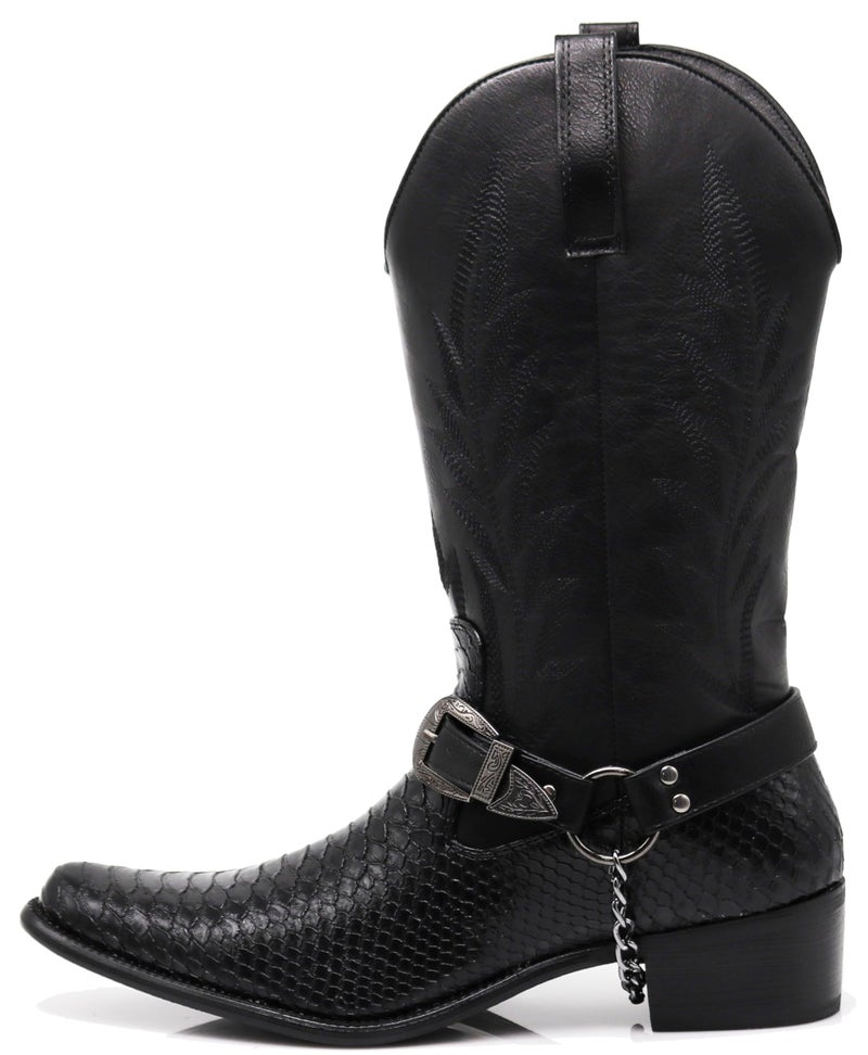 Enzo Romeo JVN Men's Dress Ankle Mid Calf Western Cowboy Boots Alligator Prints Side Zipper Removable Chain Low Heel (Black, US Footwear Size System, Adult, Men, Numeric, Medium, 11) - Image 2