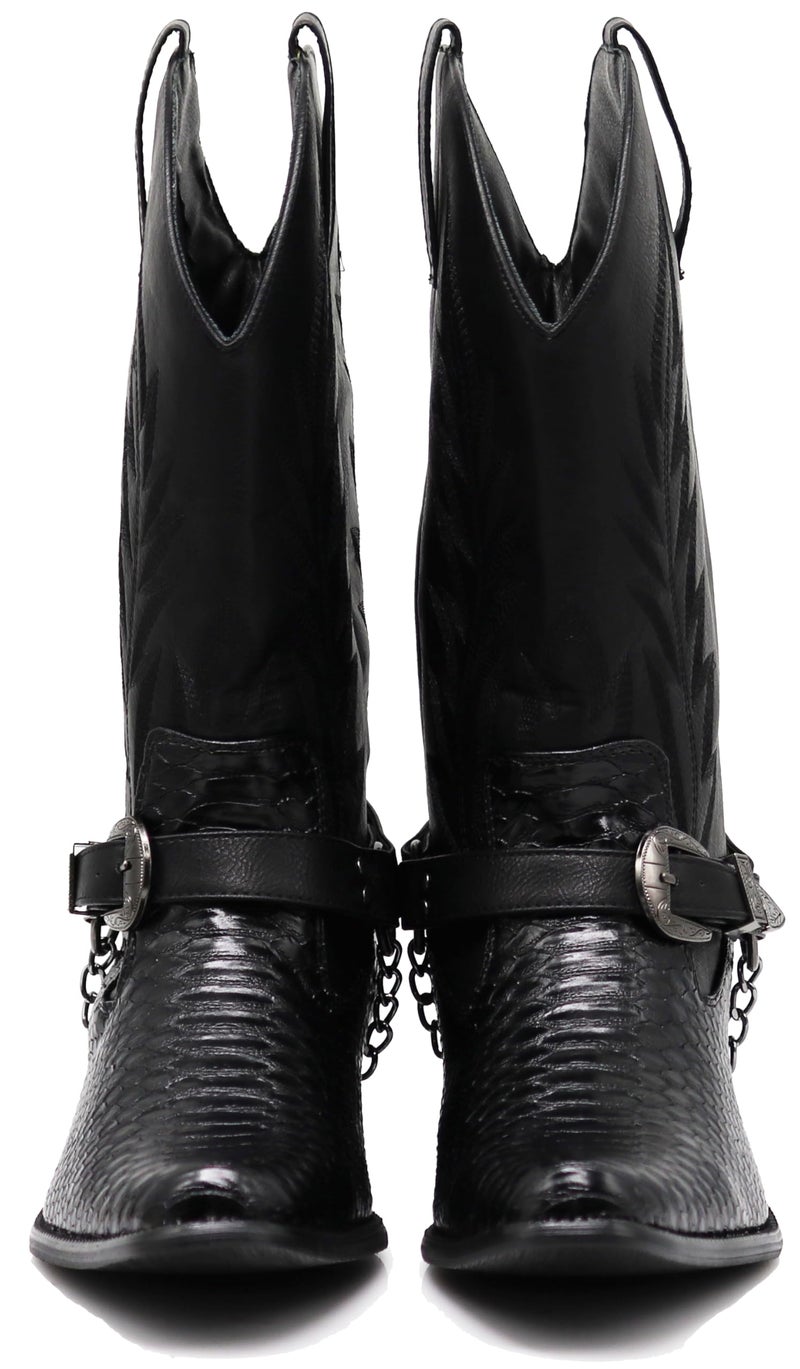 Enzo Romeo JVN Men's Dress Ankle Mid Calf Western Cowboy Boots Alligator Prints Side Zipper Removable Chain Low Heel (Black, US Footwear Size System, Adult, Men, Numeric, Medium, 11) - Image 5
