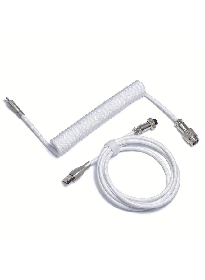 60 Inch White Braided Coiled USB A To Type C Cable For Mechanical Keyboard - Image 2