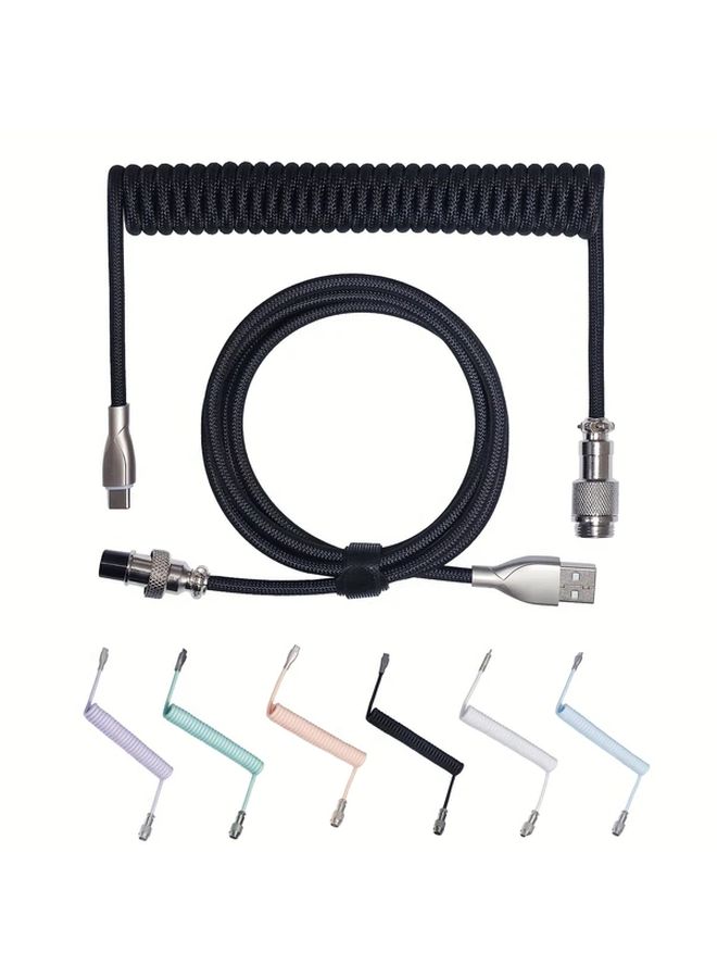 60 Inch White Braided Coiled USB A To Type C Cable For Mechanical Keyboard - Image 3