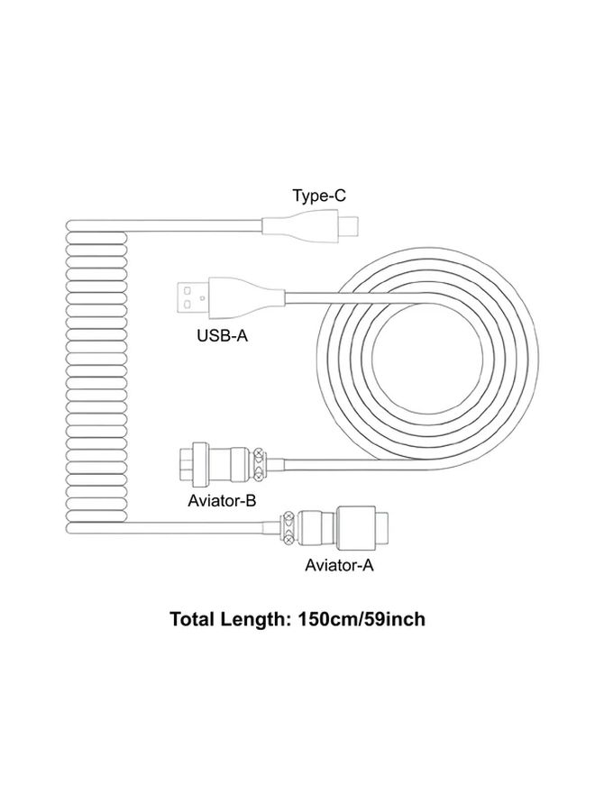 60 Inch White Braided Coiled USB A To Type C Cable For Mechanical Keyboard - Image 4
