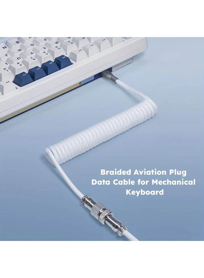 60 Inch White Braided Coiled USB A To Type C Cable For Mechanical Keyboard - Image 1