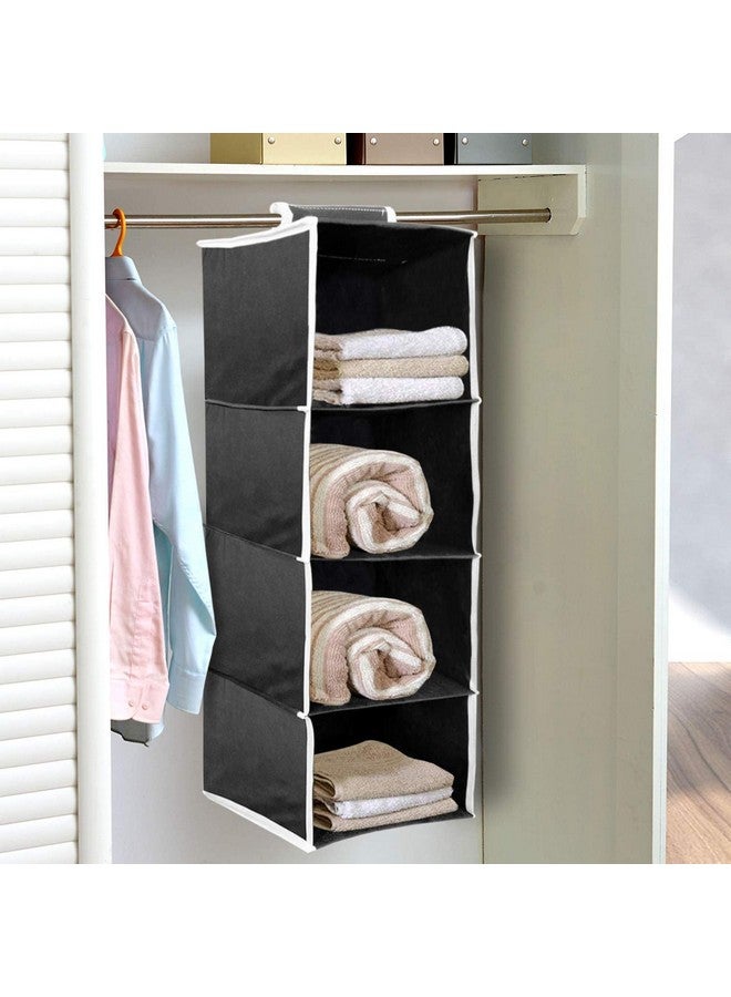 Kuber Industries 4 shelf Closet Organizer for Wardrobe|Non-woven Collapsible Wardrobe|Hanging Shelf for clothes|4 shelves Cloth Organizer (Black) - Image 3