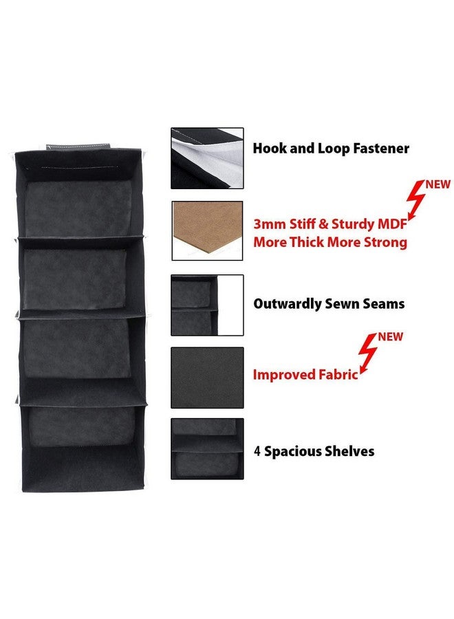 Kuber Industries 4 shelf Closet Organizer for Wardrobe|Non-woven Collapsible Wardrobe|Hanging Shelf for clothes|4 shelves Cloth Organizer (Black) - Image 4