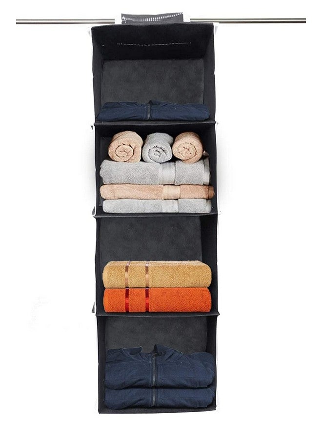 Kuber Industries 4 shelf Closet Organizer for Wardrobe|Non-woven Collapsible Wardrobe|Hanging Shelf for clothes|4 shelves Cloth Organizer (Black) - Image 2